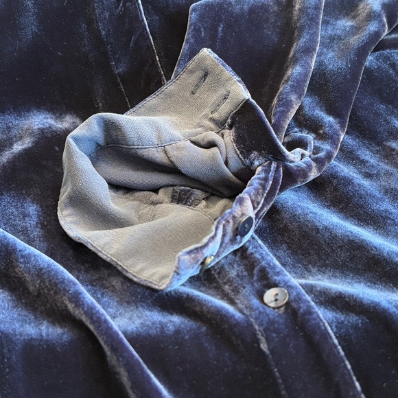 Eileen Fisher Mandarin Collar Velvet Tunic Button Shirt Sz M Navy Holiday Party - Picture 5 of 15